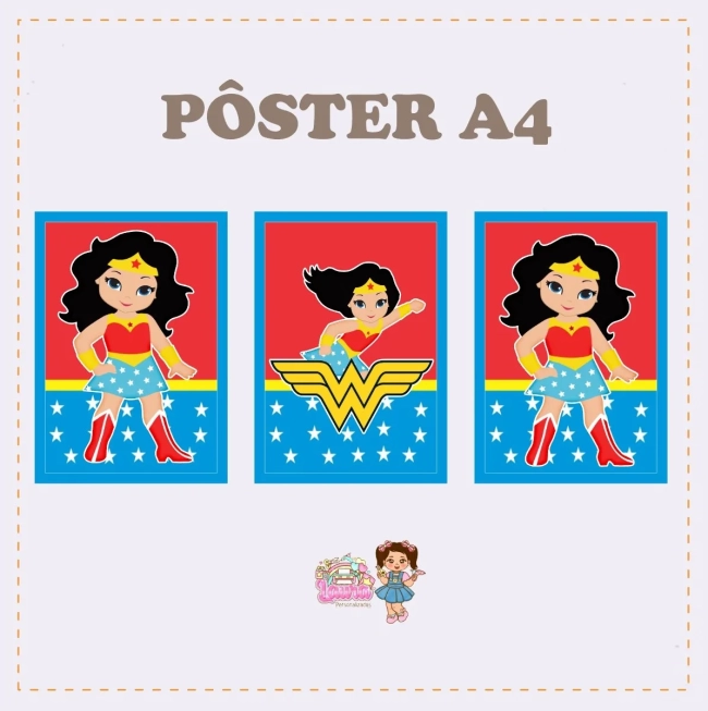 Kit Festa Só Um Bolinho MULHER MARAVILHA CUTE - Decoração de Festa