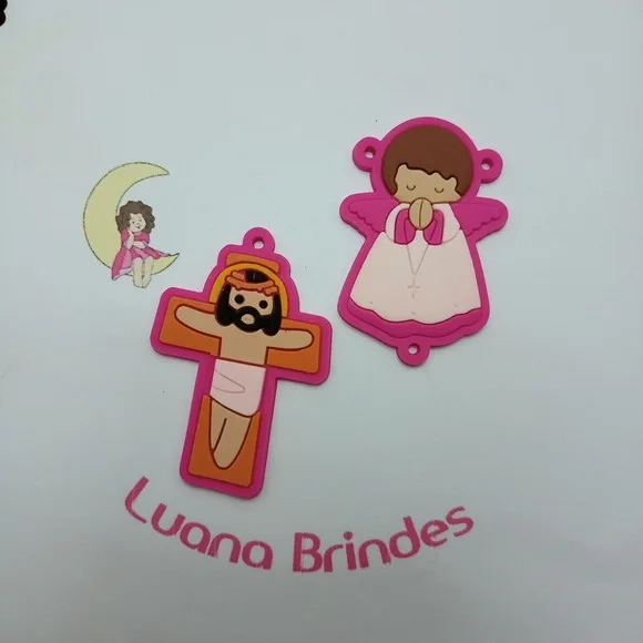 Kit Terço Crucifixo e Anjinho de Borracha Pink 2 Kits