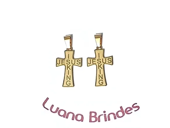 Pingente Cruz Jesus Rei Aço Inoxidável 3cm Pacote C/2 Peças
