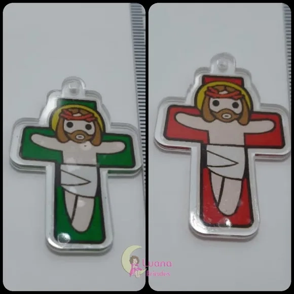 Kit Terço Anjinhos e Crucifixo de acrílico - pct c/2 kits