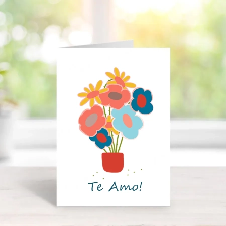 cartão comemorativo flores no vaso / te amo