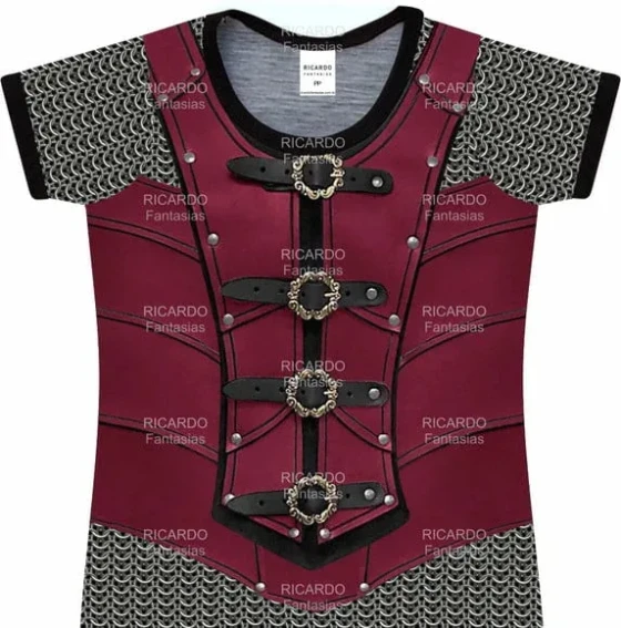 Camiseta Infantil Fantasia Guerreiro Medieval de Armadura e Cota de Malha
