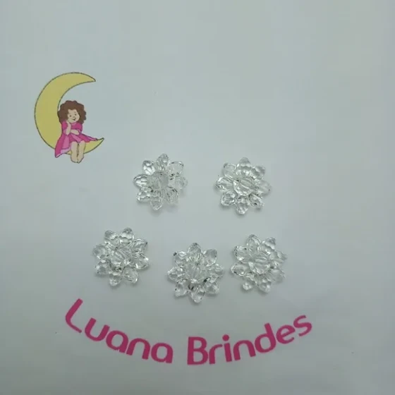 Botão Flor de Acrílico Transparente 2cm Pct 28 Unidades