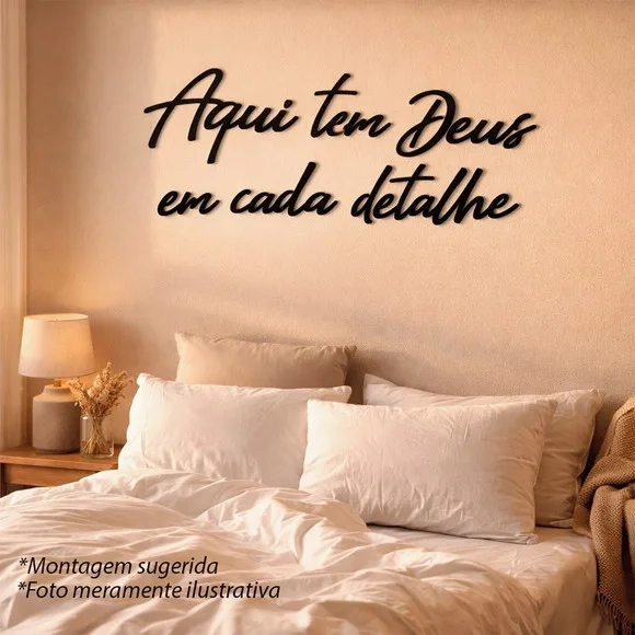 Frase Decorativa Aqui Tem Deus Cada Detalhe 3d mdf Preto