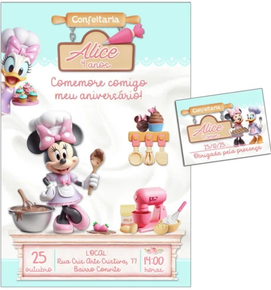 Convite Digital C/tag Minnie Confeiteira 2