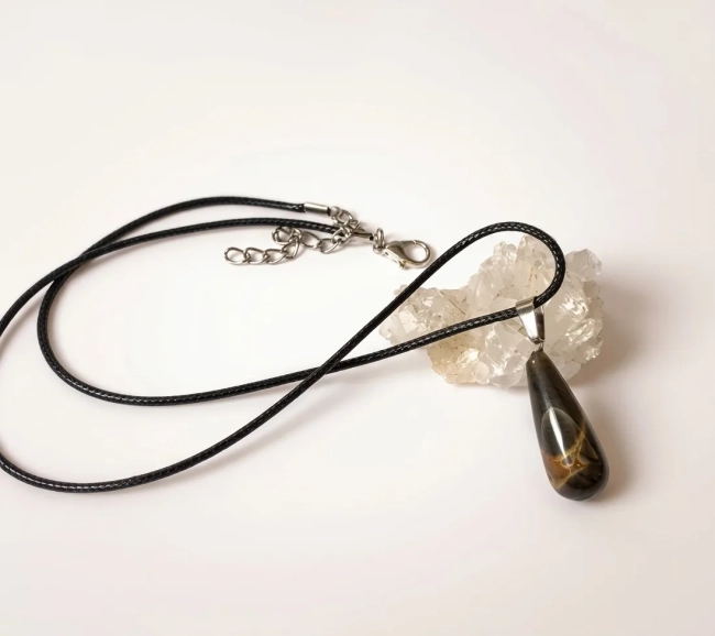 Cordão Colar com Pingente Gota de Jaspes diversas