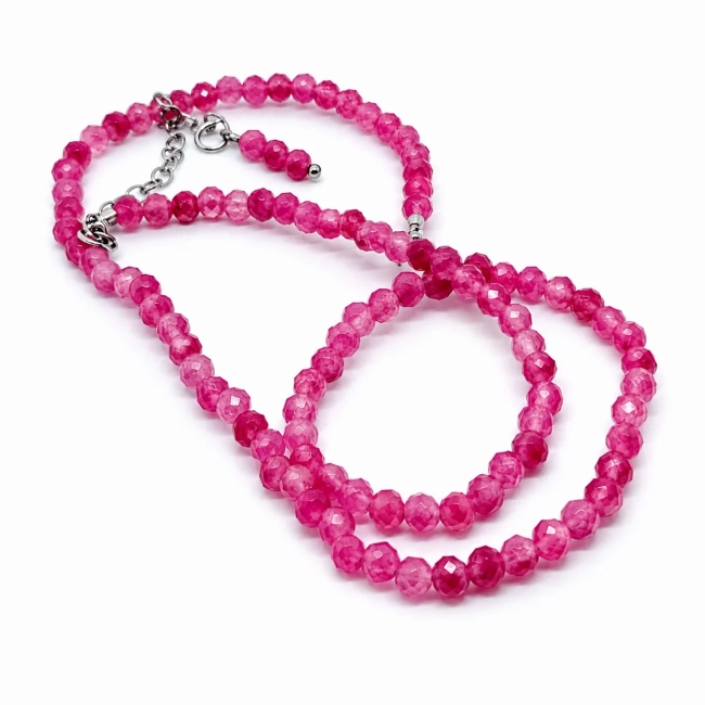 Choker Colar Turmalina Rosa  Facetada 4mm e Aço Inox