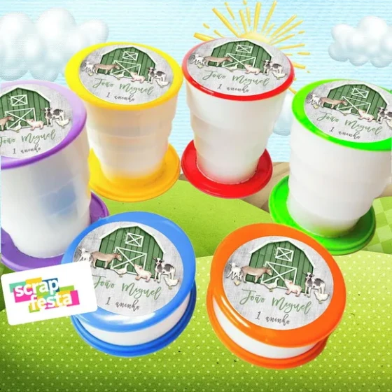 Copo Retrátil Personalizado Festa Fazendinha Aquarela