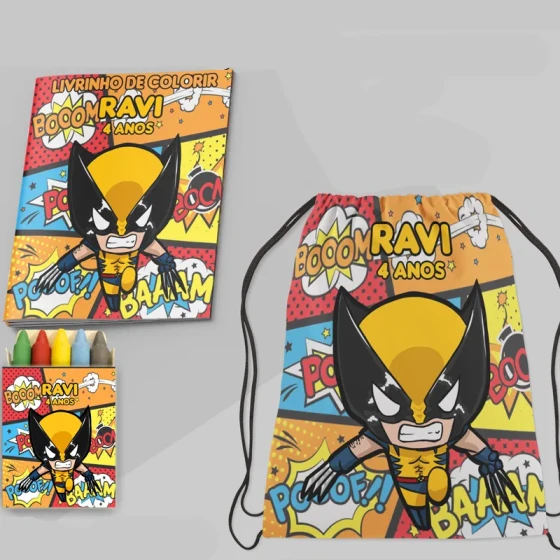 Kit Lembrancinhas Mochila e Revista personalizado do Wolverine