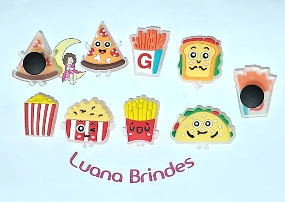 Pins de Crocs Lanchinhos Flourescente Emborrachado 7 Peças