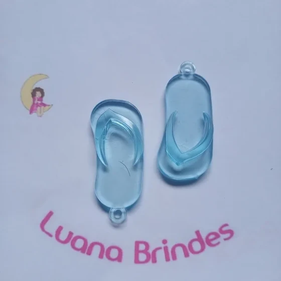 Chinelo Pingente Azul de Acrilico 5cm Pct 12 Unidades