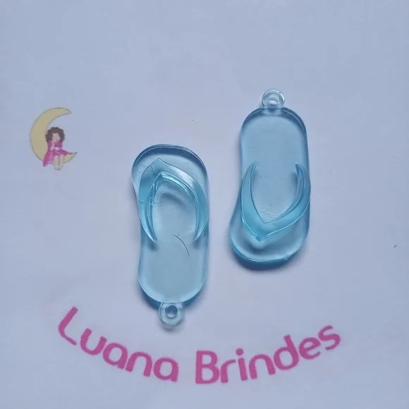 Chinelo Pingente Azul de Acrilico 5cm Pct 12 Unidades