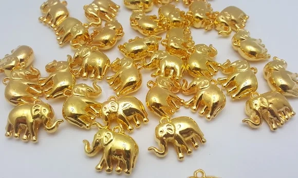 Pingente de Elefante Dourado de 2cm - 10 Unidades
