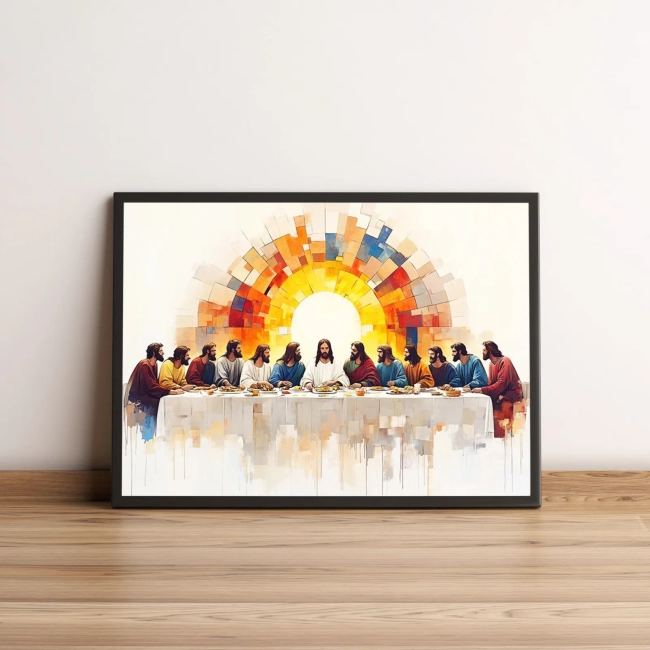 Quadro A Última Ceia com Halo Colorido Moderno 2622