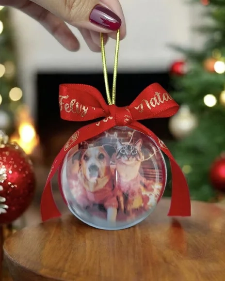 Enfeite Natal Bola Acrílica Personalizada C/embalagem 3 Unid