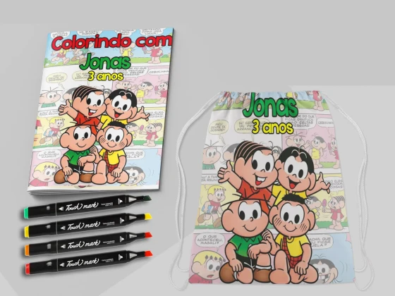 Kit Mochila e Revista de colorir com Canetinhas da Turma da Mônica