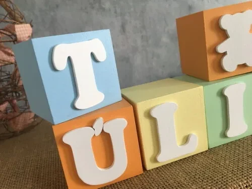 Cubos Decorativos MDF Personalizados Quarto de Bebê 6x6cm com Ursinho