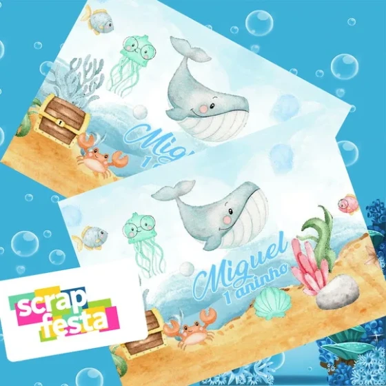 Adesivo Personalizado Retangular 13,7x10,5 Fundo do Mar