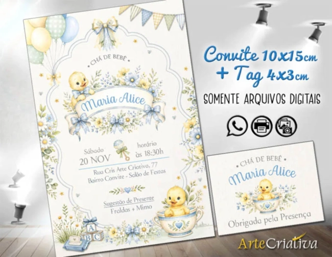Convite Chá de Bebê Jardim Encantado Patinho