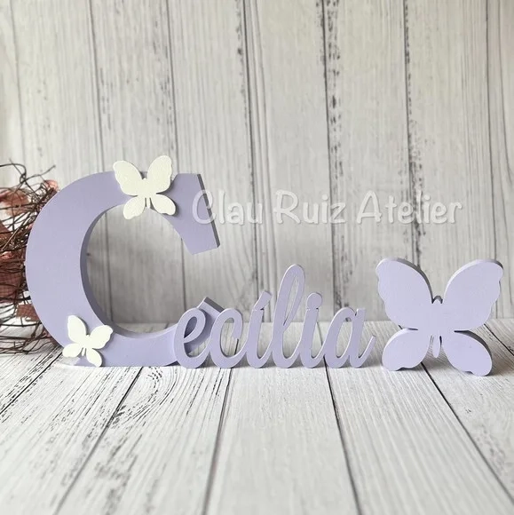 Jardim Encantado -decoração Bebê Nome em mdf + Borboleta