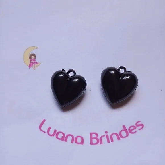 Pingente Coração Preto Acrílico 2,5cm Pct 10 Unidades