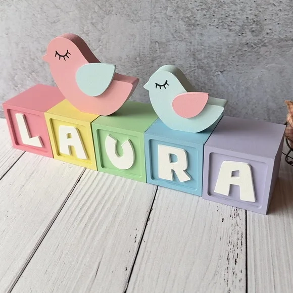 Passarinho + Cubos 6x6cm Candy Ts`decoração Bebê
