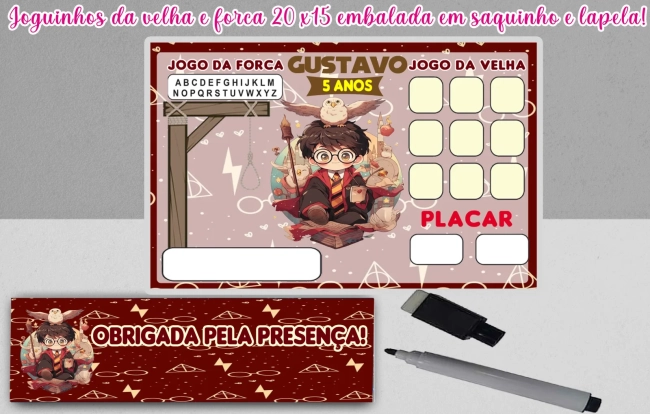 Harry Potter Lembrancinhas personalizado joguinho da velha com forca