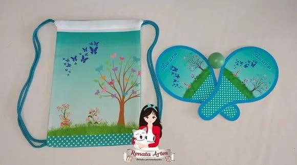 Mochila Ping Pong Personalizada Tema Jardim Borboletas