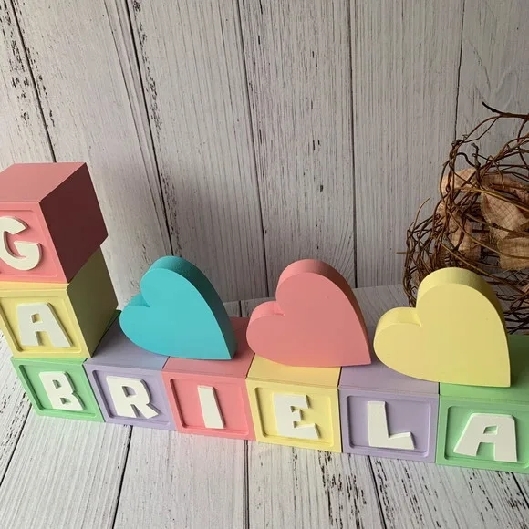 Decoração Bebê - Cubos 6x6cm Candy Ts + Trio de Coração