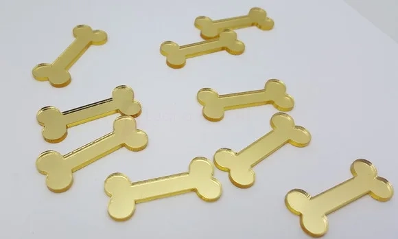 Aplique de Osso em Acrílico Espelhado Dourado - 8 Unidades