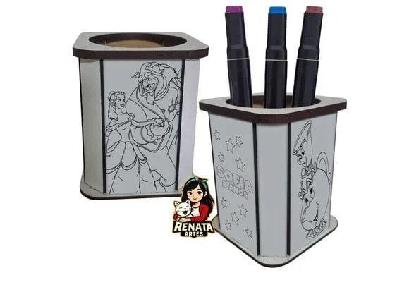 Porta Lápis para Colorir Bela e a Fera
