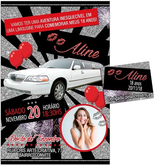 CONVITE DIGITAL C/TAG Festa Limousine Prata Preto