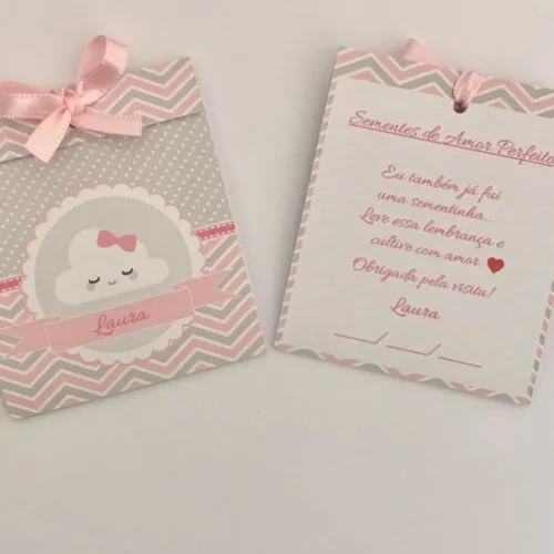 Lembrancinha Maternidade Sachê Sementinha Nuvem Feliz Rosa 2