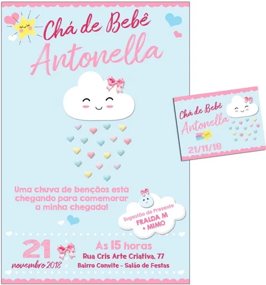 CONVITE DIGITAL C/TAG Chá de bebê Chuva de Amor Menina