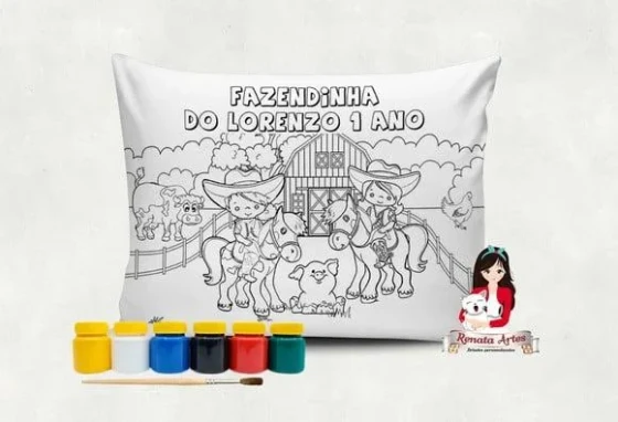 Almofada com Tinta para Colorir Fazendinha