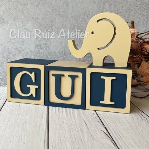 Elefante + Cubos 8x8cm Ts - Decoração Bebê