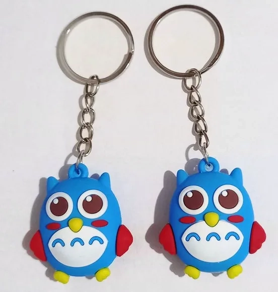 Chaveiro Coruja Azul Emborrachado 3d - 3 Peças