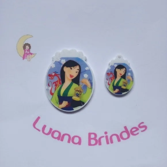 Kit Mulan Aplique e Pingente de Acrílico Princesa 3 Kits