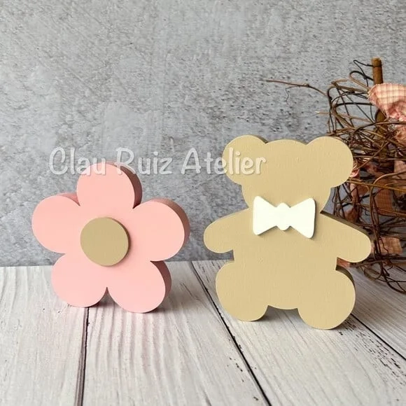 Urso + Flor Chá Revelação Decoração Bebê