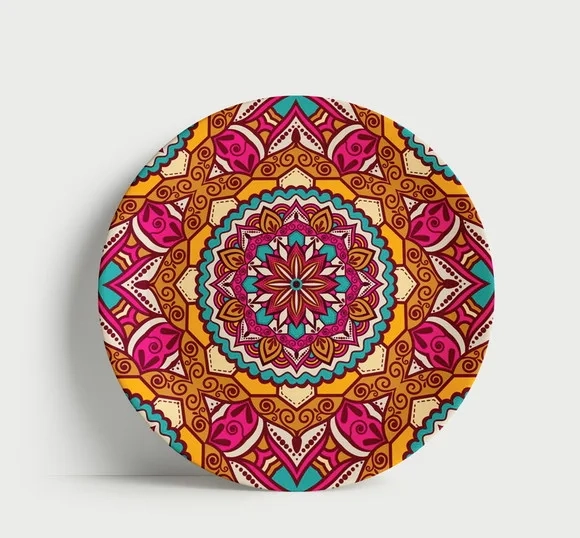 Prato Decorativo Mandala Geométrica Turquesa e Magenta 21cm