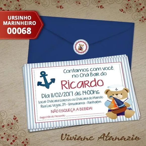 Convite Ursinho Marinheiro - 00068