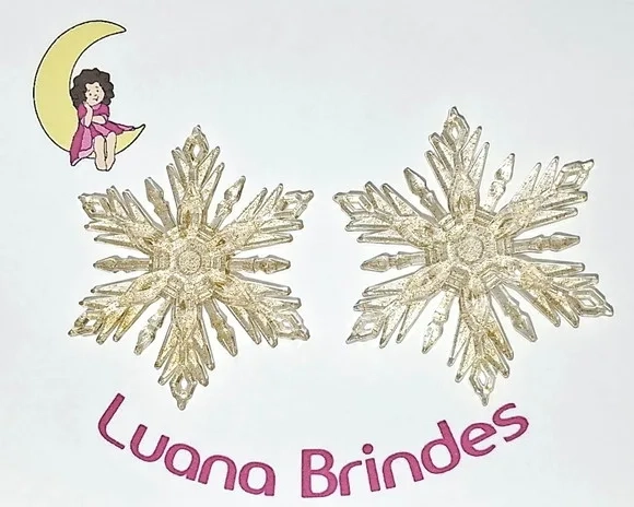 Floco de Neve C/glitter Dourado 7cm Acrílico Pcts C/10 Peças