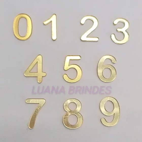 Aplique Número Acrílico Espelhado Dourado 2cm Pct 10unids