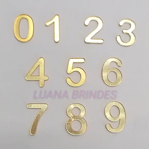 Aplique Número Acrílico Espelhado Dourado 2cm Pct 10unids