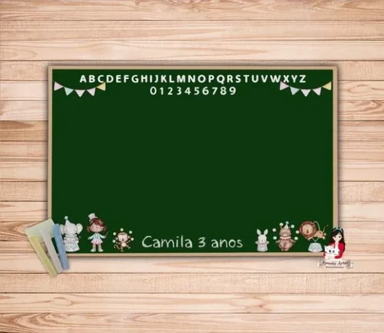 Lousa com Giz Personalizada Tema Circo Rosa