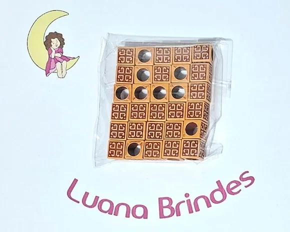 Cubo Desenhado Acrílico Marrom 12mm Pacote com 30 Unidades