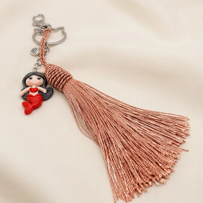 Chaveiro Sereia com Tassel Tulipa e Berloque (Cores Diversas)