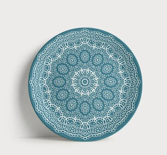 Prato Decorativo Mandala Turquesa Minimalista 21cm Porcelana