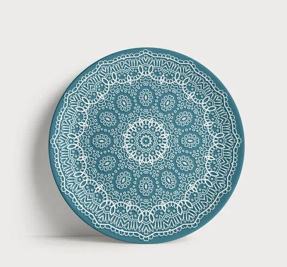 Prato Decorativo Mandala Turquesa Minimalista 21cm Porcelana