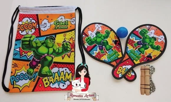 Mochila Ping Pong com Corda Tema Incrível Hulk